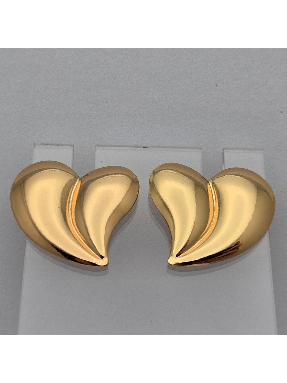 Gold Heart Sculpted Puffy Stud Earrings Bold Romantic Statement 1''